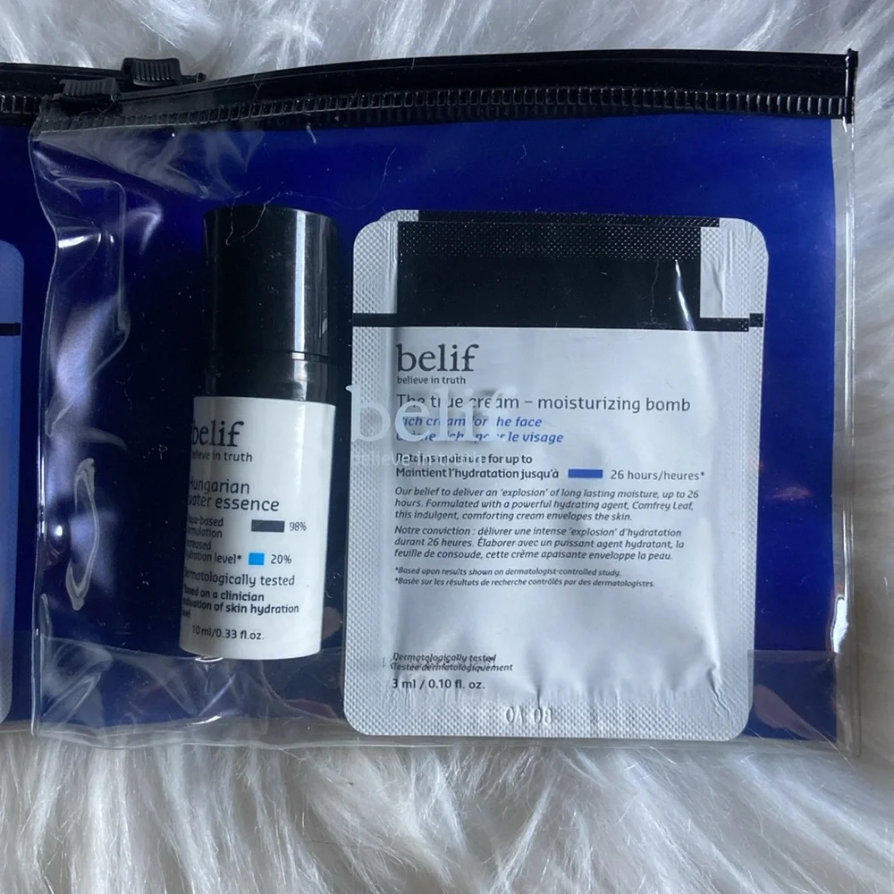 Belif Skincare Sample Travel Bundle; Aqua Bomb Cleanser True Cream & More